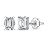 1.00 Ctw Emerald Cut Cubic Zironia Solitaire 4 Prong Stud Earrings, 925 Sterling Silver in Screw Back