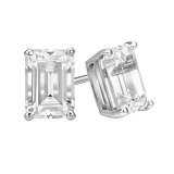 1.40 Ctw Emerald Cut Cubic Zironia Solitaire 4 Prong Stud Earrings, 925 Sterling Silver in Push Back
