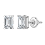 1.50 Ctw Emerald Cut Cubic Zironia Solitaire 4 Prong Stud Earrings, 925 Sterling Silver in Screw Back