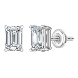 2.00 Ctw Emerald Cut Cubic Zironia Solitaire 4 Prong Stud Earrings, 925 Sterling Silver in Screw Back
