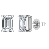 3.00 Ctw Emerald Cut Cubic Zironia Solitaire 4 Prong Stud Earrings, 925 Sterling Silver in Push Back
