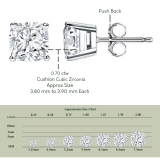 0.70 Ctw Cushion Cubic Zirconia 4 Prong Solitaire Stud Earrings for Women in 925 Sterling Silver in Push Back