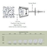 1.50 Ctw Cushion Cubic Zirconia 4 Prong Solitaire Stud Earrings for Women in 925 Sterling Silver in Screw Back