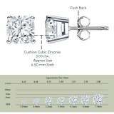 3.00 Ctw Cushion Cubic Zirconia 4 Prong Solitaire Stud Earrings for Women in 925 Sterling Silver in Push Back