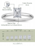 0.50 Ctw Emerald Cut Cubic Zirconia 4 Prong Solitaire Ring, 925 Sterling Silver