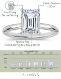 1.50 Ctw Emerald Cut Cubic Zirconia 4 Prong Solitaire Ring, 925 Sterling Silver