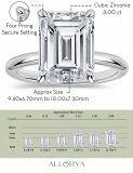 3.00 Ctw Emerald Cut Cubic Zirconia 4 Prong Solitaire Ring, 925 Sterling Silver