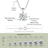 0.50 Ctw Round Solitaire Cubic Zirconia Classic Four Prong Pendant with 18 inch Silver Chain, 925 Sterling Silver