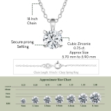 0.75 Ctw Round Solitaire Cubic Zirconia Classic Four Prong Pendant with 18 inch Silver Chain, 925 Sterling Silver
