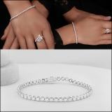 2.86 Ctw Round Cubic Zirconia Bezel Set Link Bracelet, 925 Sterling Silver