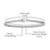 1.00 Ctw Round Cubic Zirconia Classic Linear Tennis Bracelet, 925 Sterling Silver