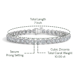 10.00 Ctw Round Cubic Zirconia Classic Linear Tennis Bracelet, 925 Sterling Silver