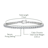 3.00 Ctw Round Cubic Zirconia Classic Linear Tennis Bracelet, 925 Sterling Silver
