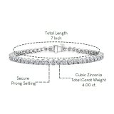 4.00 Ctw Round Cubic Zirconia Classic Linear Tennis Bracelet, 925 Sterling Silver