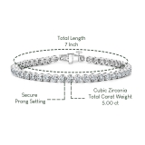 5.00 Ctw Round Cubic Zirconia Classic Linear Tennis Bracelet, 925 Sterling Silver