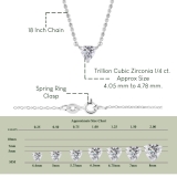 0.25 Ctw Trillion Cubic Zirconia 3 Prong Minimalist Solitaire Pendant with 18 inch Silver Chain, 925 Sterling Silver