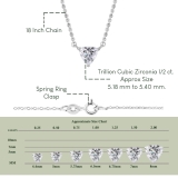 0.50 Ctw Trillion Cubic Zirconia 3 Prong Minimalist Solitaire Pendant with 18 inch Silver Chain, 925 Sterling Silver