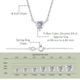 0.75 Ctw Trillion Cubic Zirconia 3 Prong Minimalist Solitaire Pendant with 18 inch Silver Chain, 925 Sterling Silver