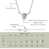 1.00 Ctw Trillion Cubic Zirconia 3 Prong Minimalist Solitaire Pendant with 18 inch Silver Chain, 925 Sterling Silver