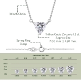 1.50 Ctw Trillion Cubic Zirconia 3 Prong Minimalist Solitaire Pendant with 18 inch Silver Chain, 925 Sterling Silver