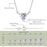 2.00 Ctw Trillion Cubic Zirconia 3 Prong Minimalist Solitaire Pendant with 18 inch Silver Chain, 925 Sterling Silver
