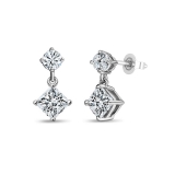 0.75 Ctw Princess & 0.18 Ctw Round Cubic Zirconia Minimalist Drop Earrings for Her in 925 Sterling Silver in Push Back
