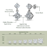 0.75 Ctw Princess & 0.18 Ctw Round Cubic Zirconia Minimalist Drop Earrings for Her in 925 Sterling Silver in Screw Back