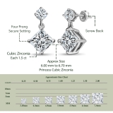 1.50 Ctw Princess & 0.18 Ctw Round Cubic Zirconia Minimalist Drop Earrings for Her in 925 Sterling Silver in Screw Back