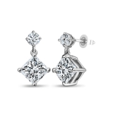 2.00 Ctw Princess & 0.18 Ctw Round Cubic Zirconia Minimalist Drop Earrings for Her in 925 Sterling Silver in Push Back