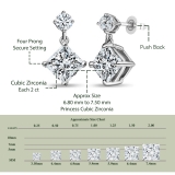 2.00 Ctw Princess & 0.18 Ctw Round Cubic Zirconia Minimalist Drop Earrings for Her in 925 Sterling Silver in Push Back