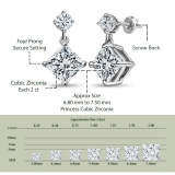 2.00 Ctw Princess & 0.18 Ctw Round Cubic Zirconia Minimalist Drop Earrings for Her in 925 Sterling Silver in Screw Back