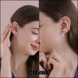 925 Sterling Silver Drop Earrings, 6x4mm Cultured Freshwater Pearl & 1.00 CTRound Cubic Zirconia in Push Back