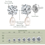 925 Sterling Silver Drop Earrings, 6x4mm Cultured Freshwater Pearl & 1.50 CT Round Cubic Zirconia in Screw Back