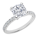 925 Sterling Silver Engagement Ring, 3.25 ctw Cushion & Round Cubic Zirconia