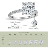 925 Sterling Silver Engagement Ring, 3.25 ctw Cushion & Round Cubic Zirconia