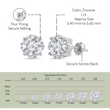 1.00 Cttw Cushion Cubic Zirconia Solitaire Earrings ,925 Sterling Silver in Screw Back