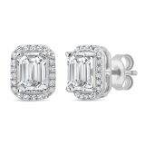 2.30 Cttw Emerald & Round Cubic Zirconia Halo Stud Earrings for Her ,925 Sterling Silver in Push Back