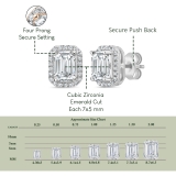 2.30 Cttw Emerald & Round Cubic Zirconia Halo Stud Earrings for Her ,925 Sterling Silver in Push Back