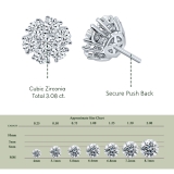 3.00 Cttw Round Cubic Zirconia Flower Cluster Stud Earrings for Her in 925 Sterling Silver in Push Back