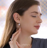 2.20 ctw Round Cubic Zirconia Halo Drop Earrings, 925 Sterling Silver in Screw Back