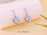 2.20 ctw Round Cubic Zirconia Halo Drop Earrings, 925 Sterling Silver in Screw Back