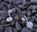 2.20 ctw Round Cubic Zirconia Halo Drop Earrings, 925 Sterling Silver in Screw Back