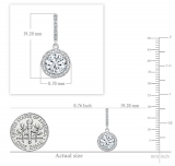 2.20 ctw Round Cubic Zirconia Halo Drop Earrings, 925 Sterling Silver in Screw Back
