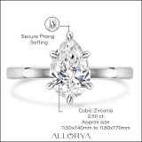 2.50 Carat Pear Shape Cubic Zirconia Sparkling Solitaire Engagement Ring for Women in 925 Sterling Silver