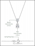 925 Sterling Silver Two Stone Dangling Pendant with 18 inch Silver Chain for Women with 2.20 cttw Pear & Round Cubic Zironia
