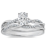 925 Sterling Silver Criss Cross Ring Set, 0.75 ctw Oval & Round Cubic Zirconia