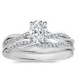 925 Sterling Silver Criss Cross Ring Set, 1.00 ctw Oval & Round Cubic Zirconia