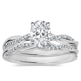 925 Sterling Silver Criss Cross Ring Set, 1.25 ctw Oval & Round Cubic Zirconia