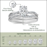 925 Sterling Silver Criss Cross Ring Set, 1.25 ctw Oval & Round Cubic Zirconia