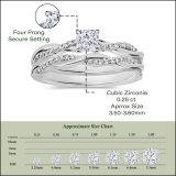 925 Sterling Silver Twisted Ring Set, 0.50 ctw Cushion & Round Cubic Zirconia